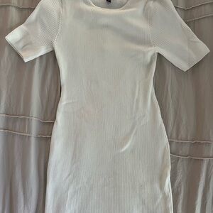 Casual White Ribbed Dress